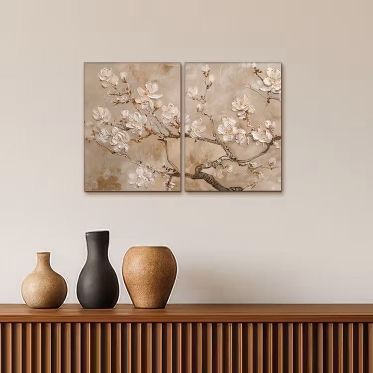 Meerluik schilderij - 2 luiken - Beige - Bloesem - Modern — 4