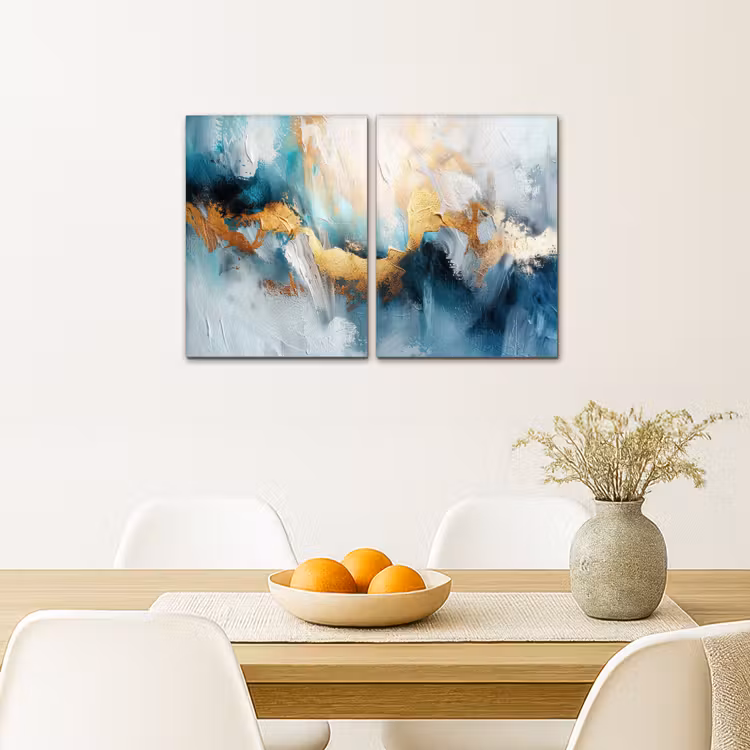Meerluik schilderij - 2 luiken - Blauw - Abstract - Wit - Goud - Verf — 5