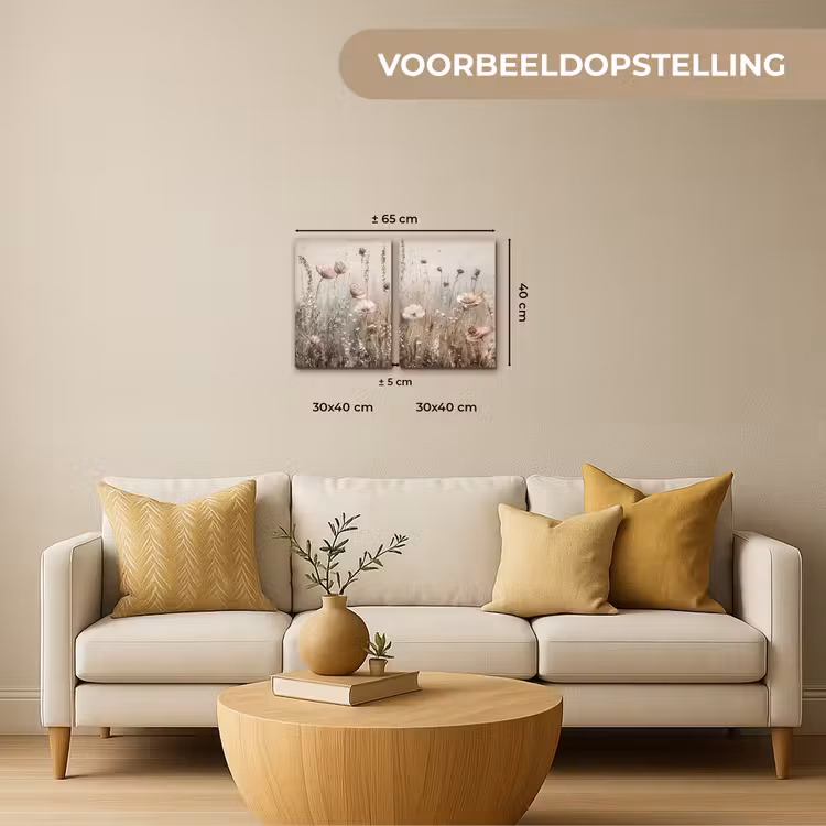 Meerluik schilderij - 2 luiken - Bloemen - Beige - Modern - Roze — 2