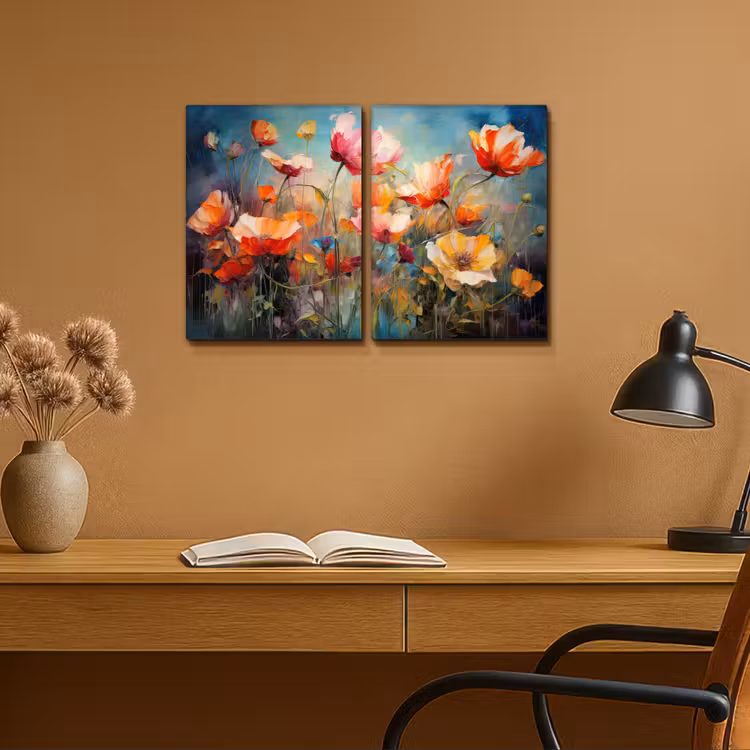 Meerluik schilderij - 2 luiken - Bloemen - Kleurrijk - Abstract — 6