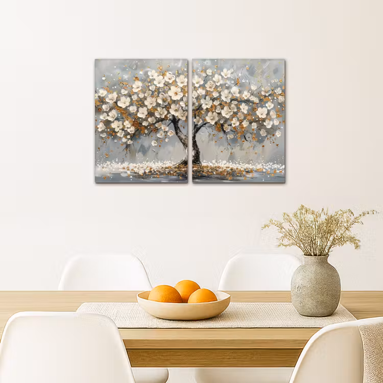 Meerluik schilderij - 2 luiken - Boom - Abstract - Wit - Bloesem — 5