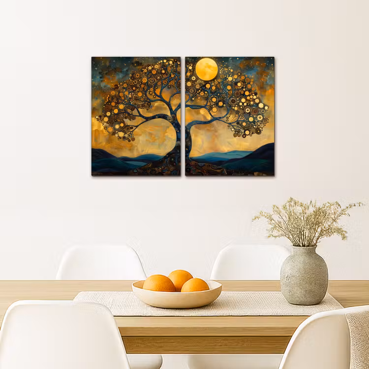 Meerluik schilderij - 2 luiken - Boom - Geel - Abstract - Modern — 5
