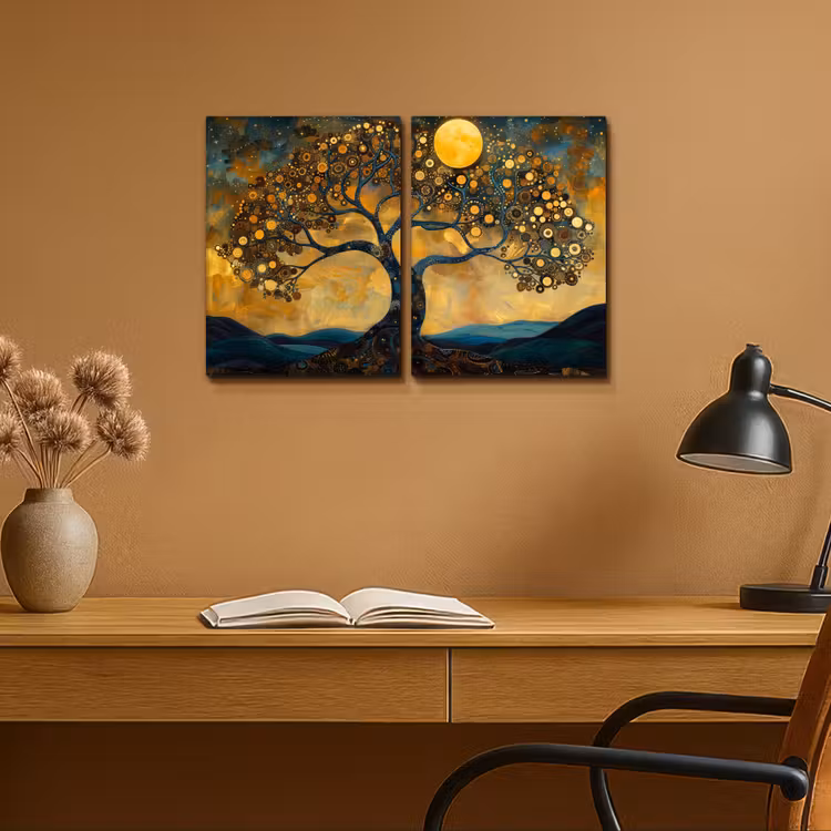 Meerluik schilderij - 2 luiken - Boom - Geel - Abstract - Modern — 6