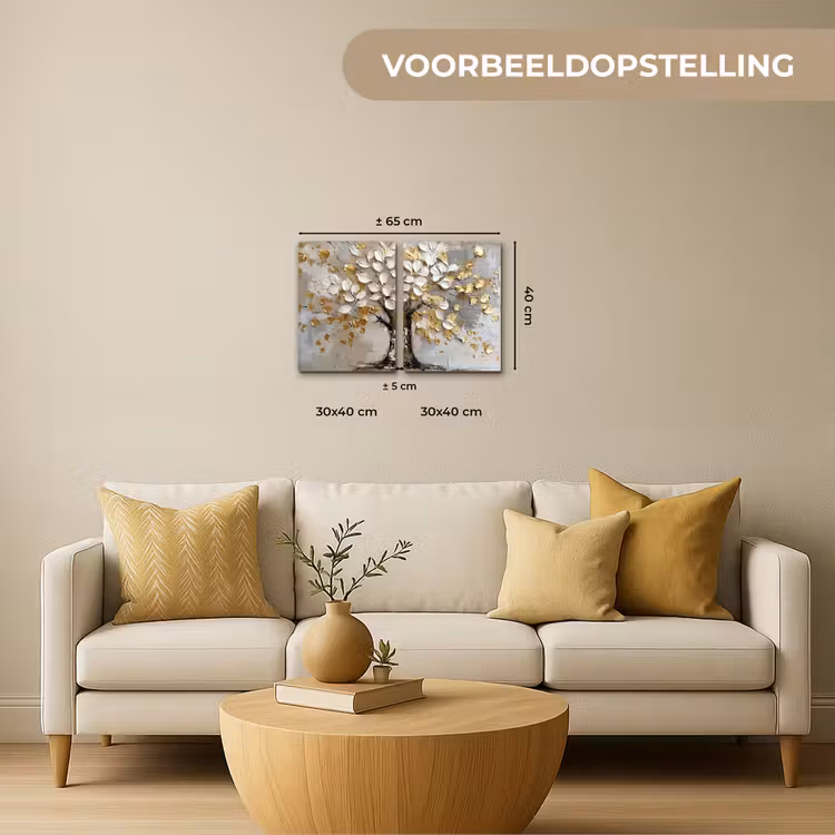 Meerluik schilderij - 2 luiken - Boom - Wit - Goud - Verflook — 2