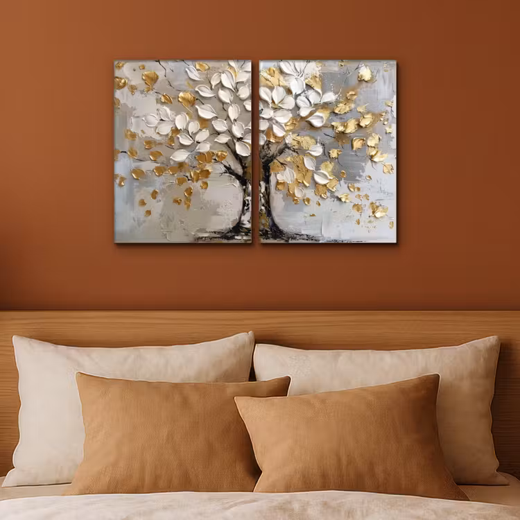 Meerluik schilderij - 2 luiken - Boom - Wit - Goud - Verflook — 3