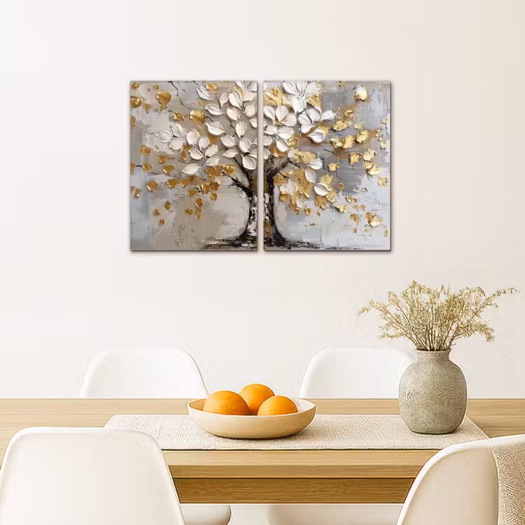 Meerluik schilderij - 2 luiken - Boom - Wit - Goud - Verflook — 5