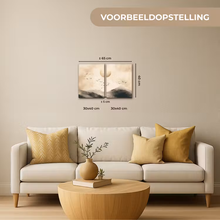 Meerluik schilderij - 2 luiken - Landschap - Japandi - Beige - Vogels — 2
