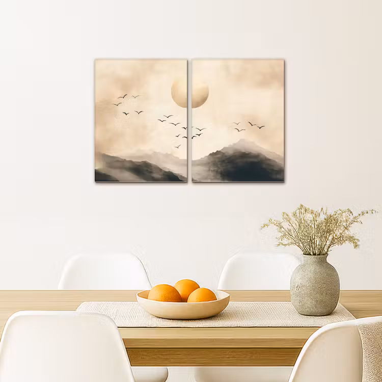 Meerluik schilderij - 2 luiken - Landschap - Japandi - Beige - Vogels — 5