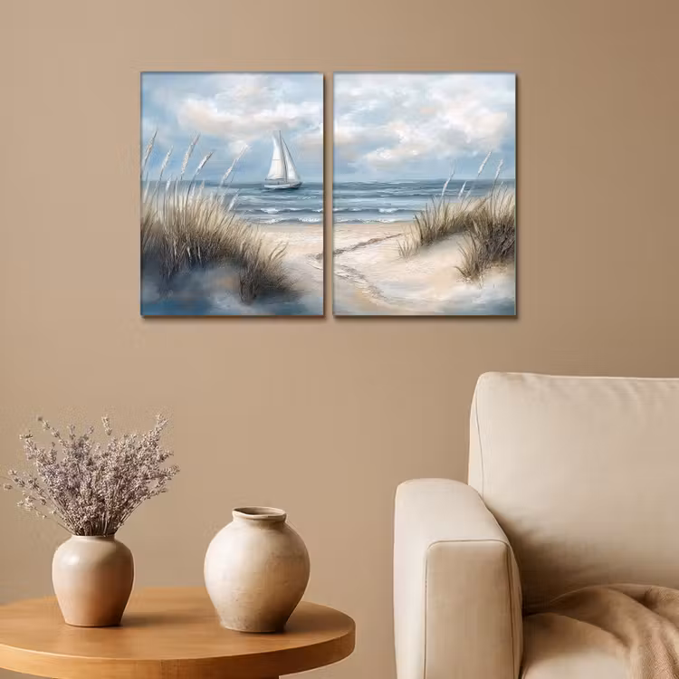 Meerluik schilderij -  2 luiken - Strand - Verf - Natuur - Boot — 1
