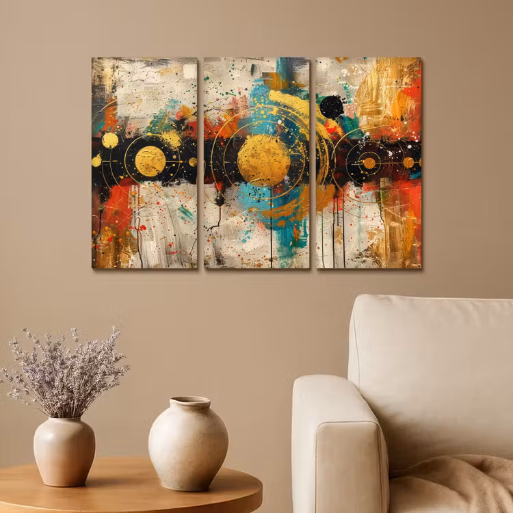 Meerluik schilderij - 3 luiken - Abstract - Goud - Vormen — 1