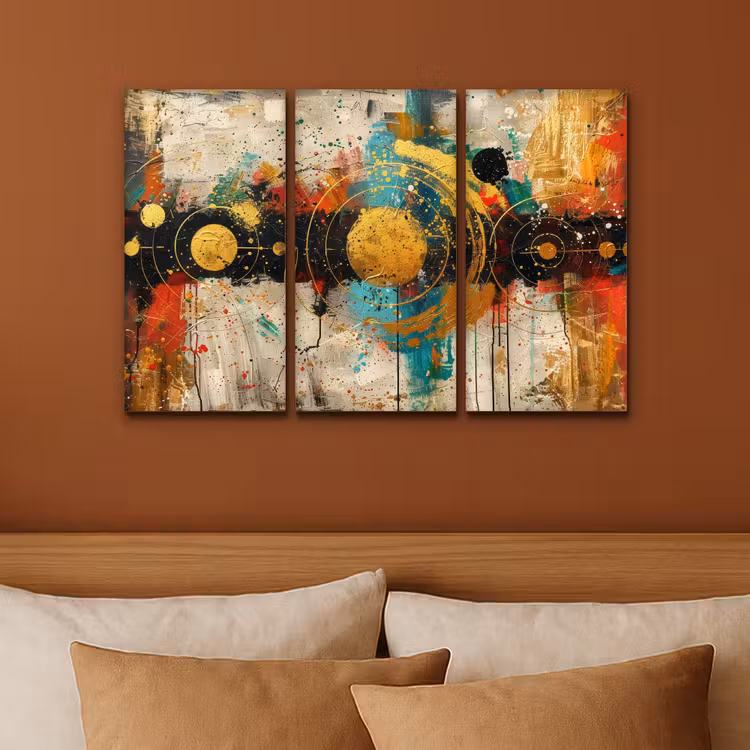 Meerluik schilderij - 3 luiken - Abstract - Goud - Vormen — 3