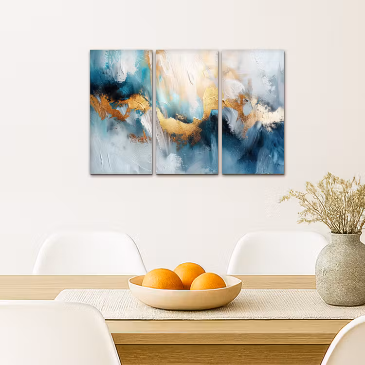 Meerluik schilderij - 3 luiken - Blauw - Abstract - Wit - Goud - Verf — 5