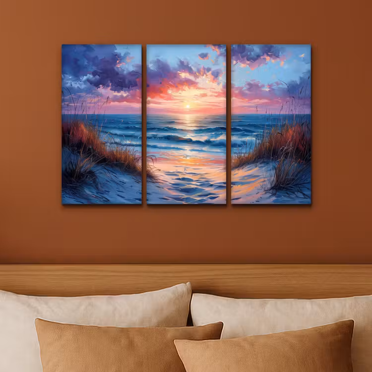 Meerluik schilderij - 3 luiken - Strand - Blauw - Verf - Paars — 3