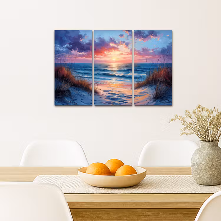 Meerluik schilderij - 3 luiken - Strand - Blauw - Verf - Paars — 5