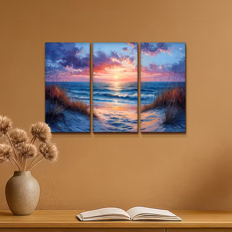 Meerluik schilderij - 3 luiken - Strand - Blauw - Verf - Paars — 6