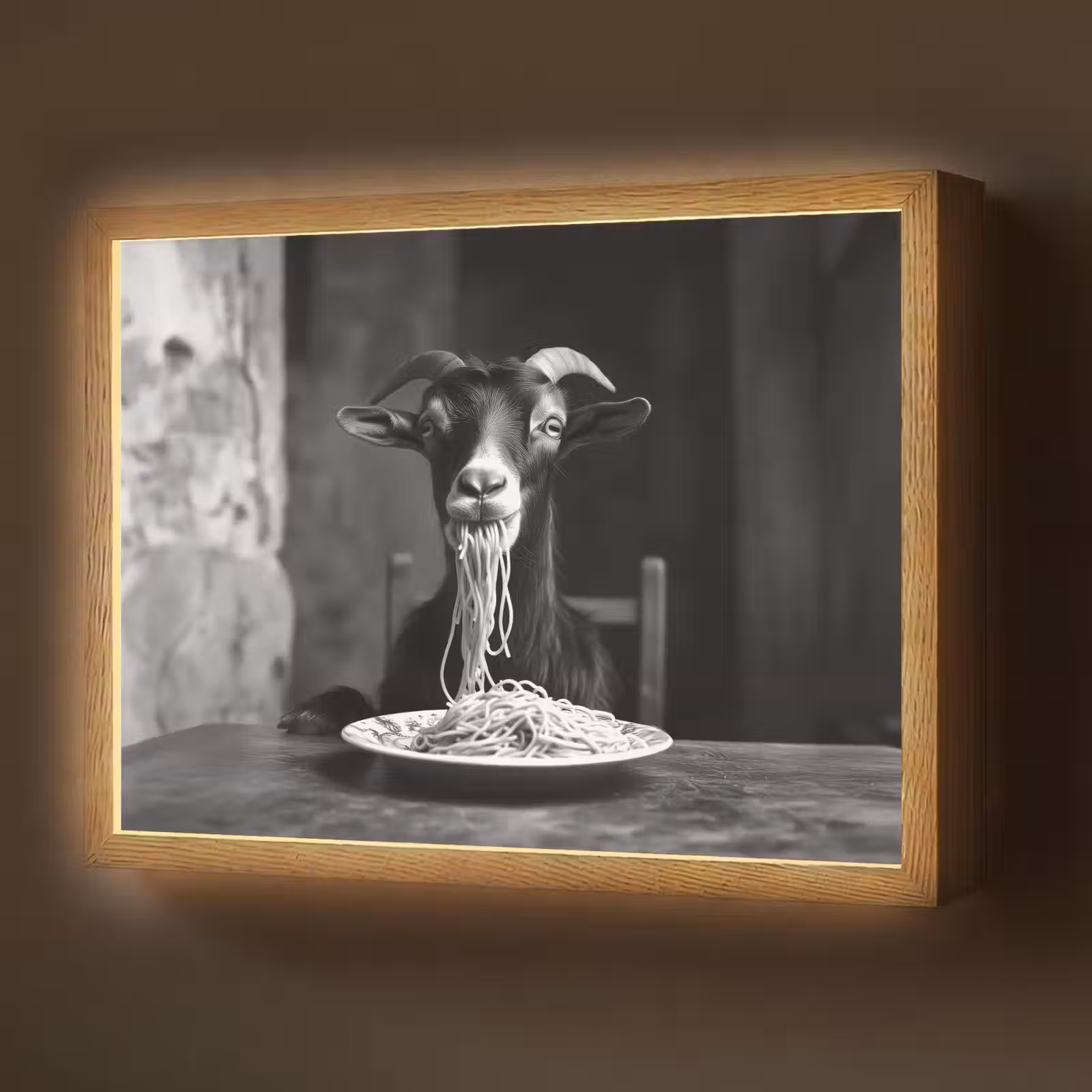 Lightbox - Wandlamp - Geit - Bord - Spaghetti - Zwart Wit — 1