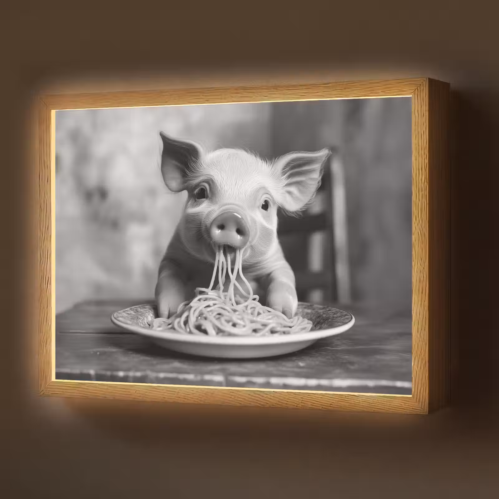 Lightbox - Wandlamp - Varken - Schattig - Spaghetti - Zwart wit - Dier — 1