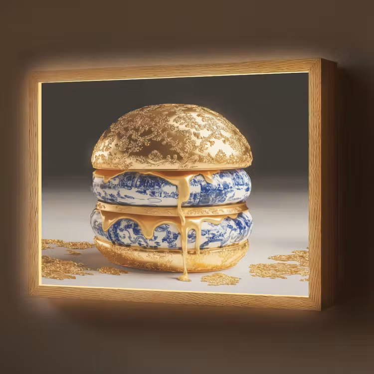 Lightbox - Wandlamp - Delftsblauw - Goud - Burger — 1