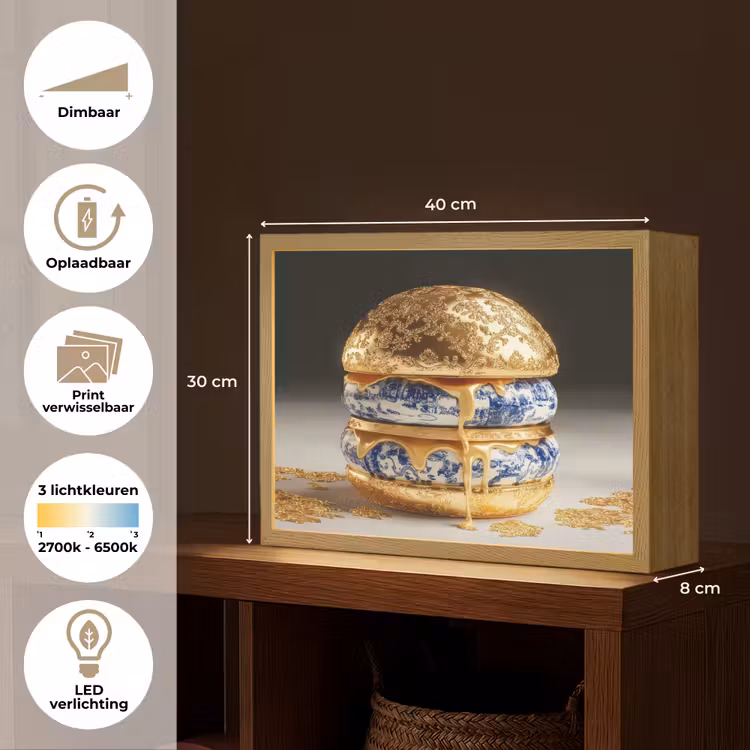 Lightbox - Wandlamp - Delftsblauw - Goud - Burger — 10