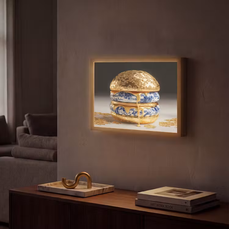 Lightbox - Wandlamp - Delftsblauw - Goud - Burger — 2