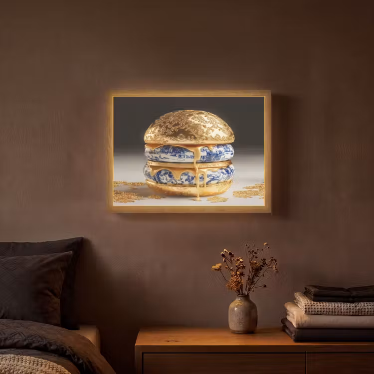 Lightbox - Wandlamp - Delftsblauw - Goud - Burger — 3