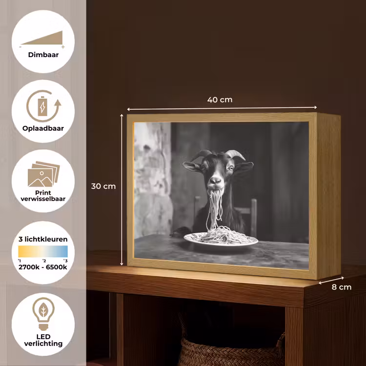 Lightbox - Wandlamp - Geit - Bord - Spaghetti - Zwart Wit — 10