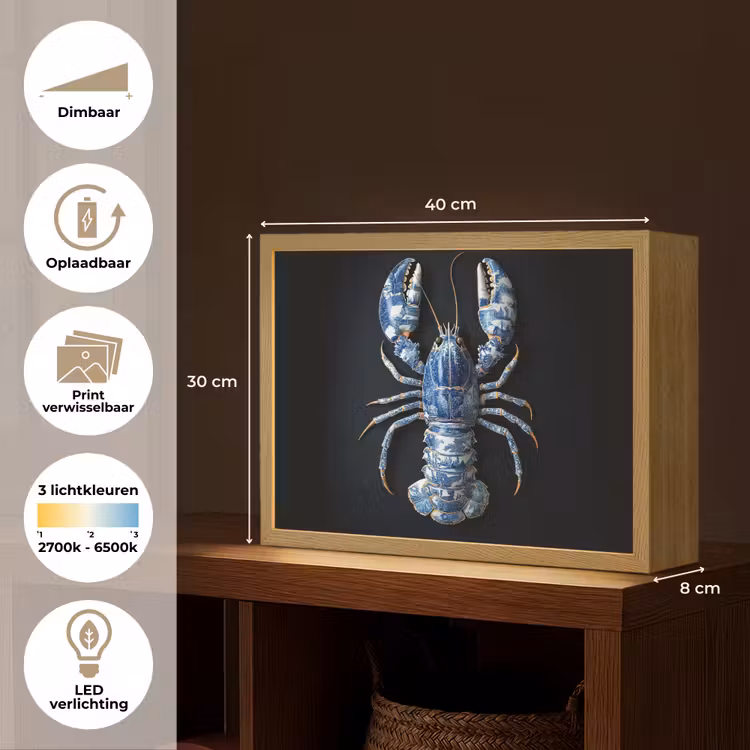 Lightbox - Wandlamp - Kreeft - Delftsblauw - Schild - Stoer — 10