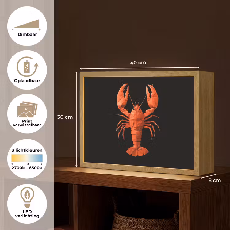 Lightbox - Wandlamp - Kreeft - Papier - Origami papier - Rood — 10