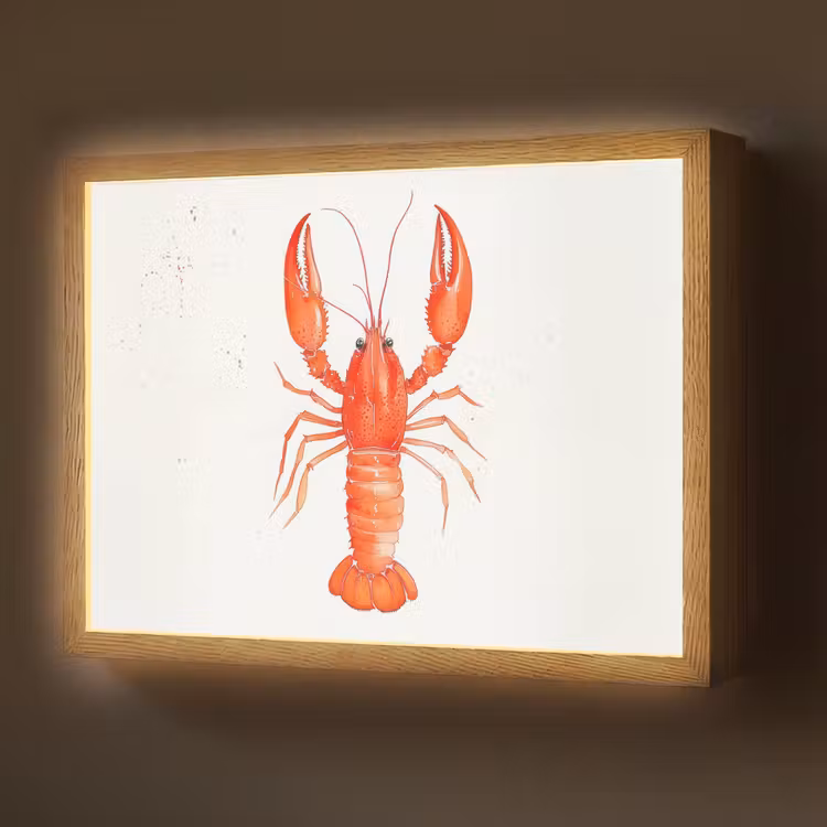 Lightbox - Wandlamp - Kreeft - Waterverf - Aquarel - Oranje — 1
