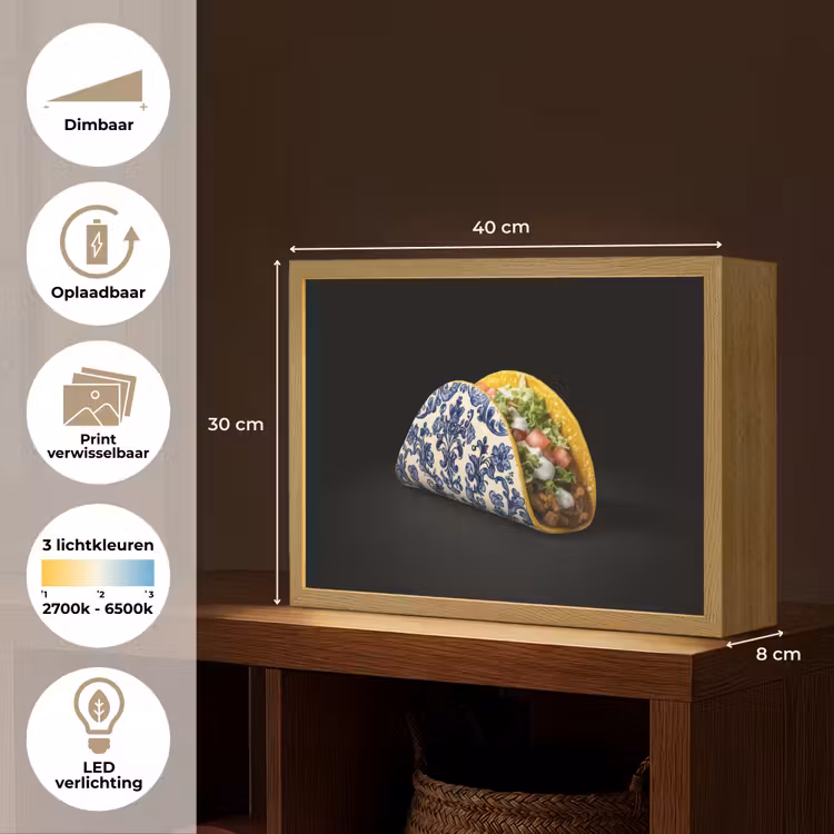 Lightbox - Wandlamp - Taco - Vlees - Salade - Delftsblauw - Motief — 10