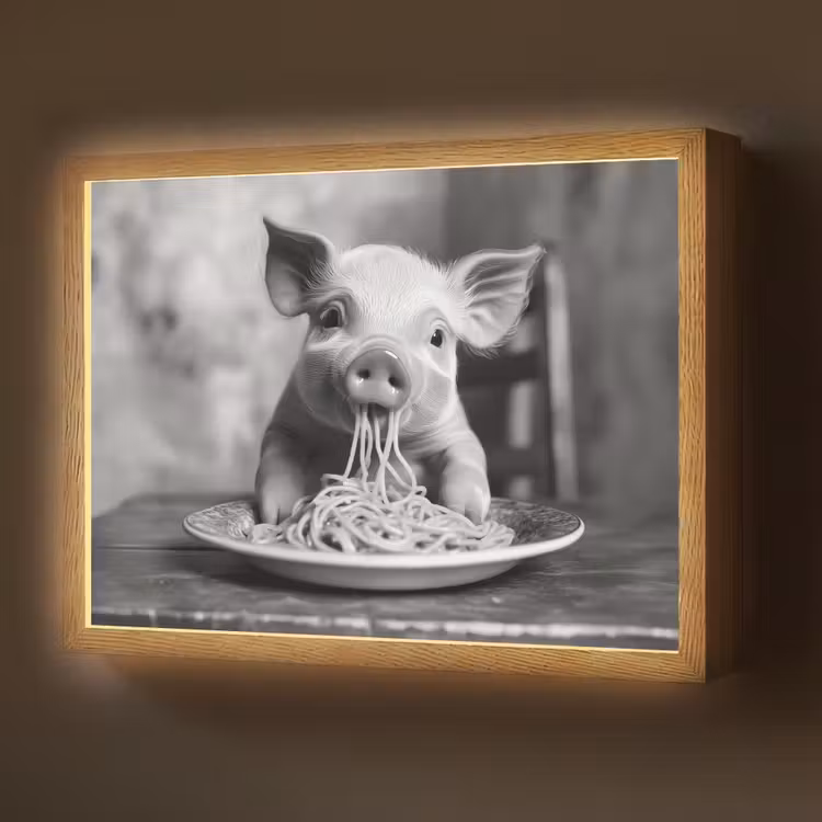 Lightbox - Wandlamp - Varken - Schattig - Spaghetti - Zwart wit - Dier — 1