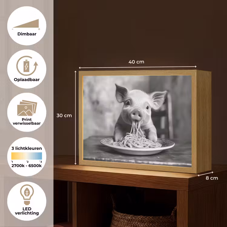 Lightbox - Wandlamp - Varken - Schattig - Spaghetti - Zwart wit - Dier — 10