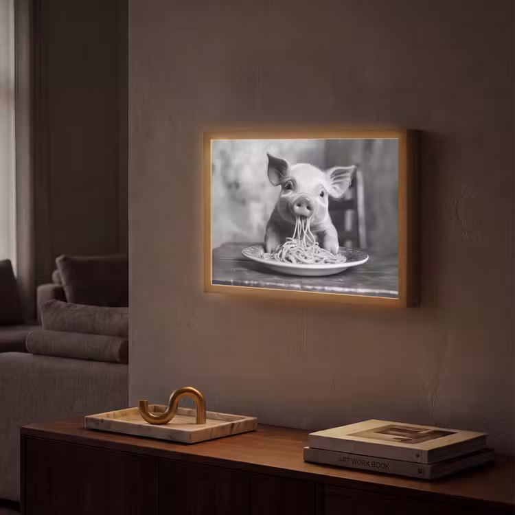Lightbox - Wandlamp - Varken - Schattig - Spaghetti - Zwart wit - Dier — 2