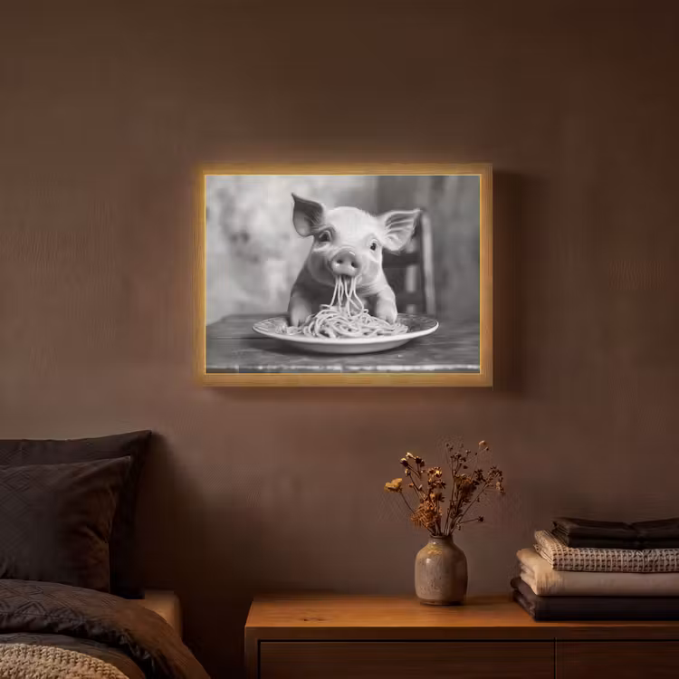 Lightbox - Wandlamp - Varken - Schattig - Spaghetti - Zwart wit - Dier — 3