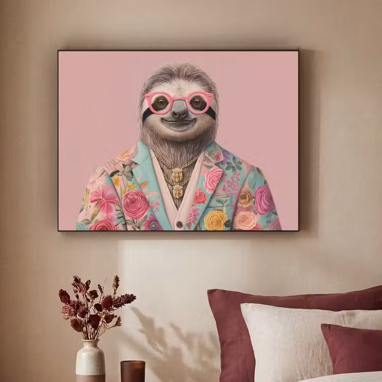 Art Frame - Luiaard - Bloemenprint - Bril - Roze — 2