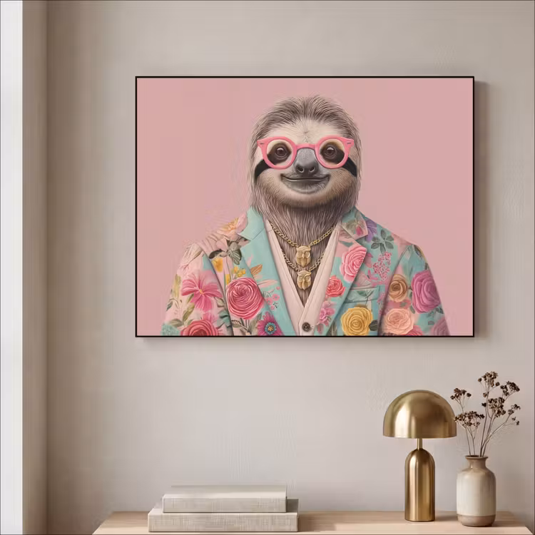 Art Frame - Luiaard - Bloemenprint - Bril - Roze — 3