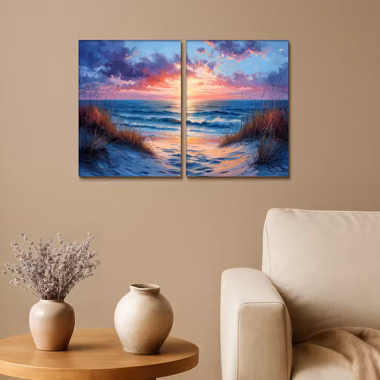 Meerluik schilderij - 2 luiken - Strand - Blauw - Verf - Paars — 1