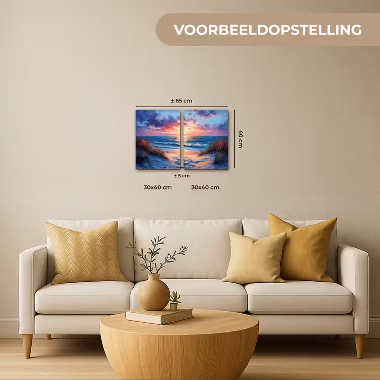 Meerluik schilderij - 2 luiken - Strand - Blauw - Verf - Paars — 2