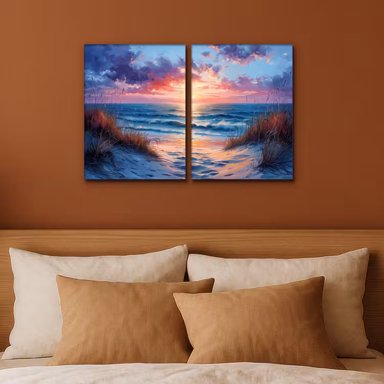 Meerluik schilderij - 2 luiken - Strand - Blauw - Verf - Paars — 3