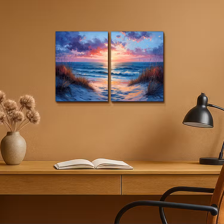 Meerluik schilderij - 2 luiken - Strand - Blauw - Verf - Paars — 6