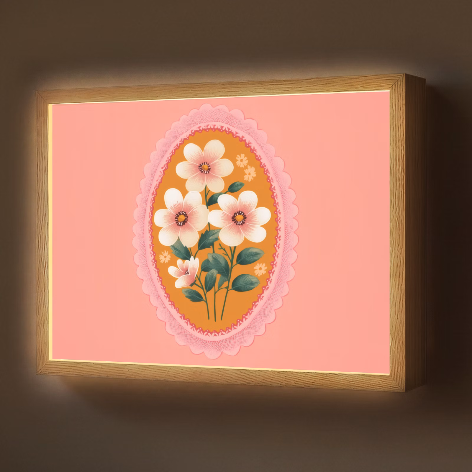 Lightbox - Wandlamp - Illustratie - Bloemen - Rand - Roze — 1