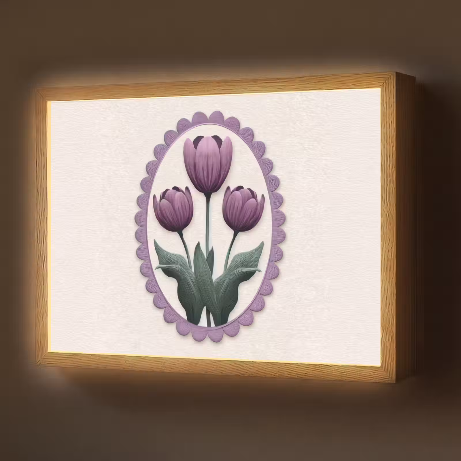 Lightbox - Wandlamp - Tulpen - Paars - Lijst - Bladeren — 1