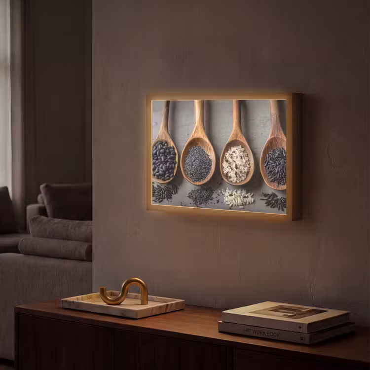 Lightbox - Wandlamp - Houten - Lepels - Rijst - Zaden — 2