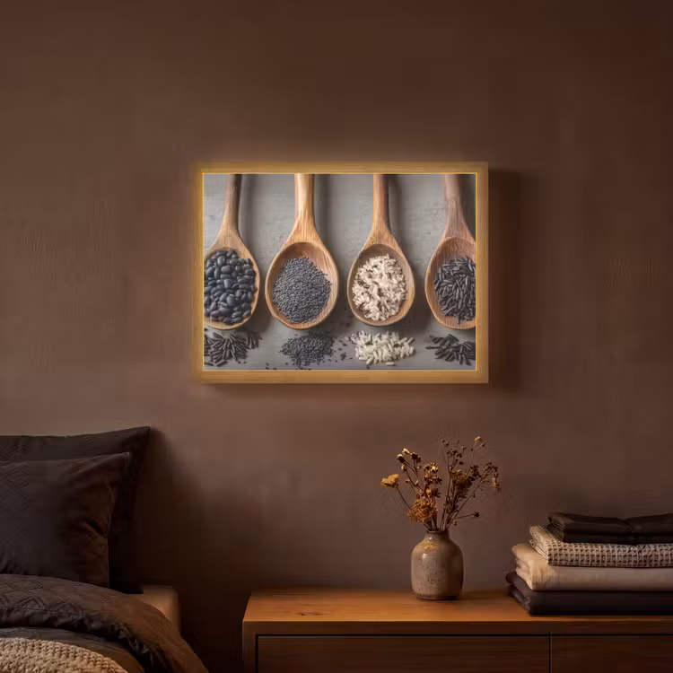 Lightbox - Wandlamp - Houten - Lepels - Rijst - Zaden — 3