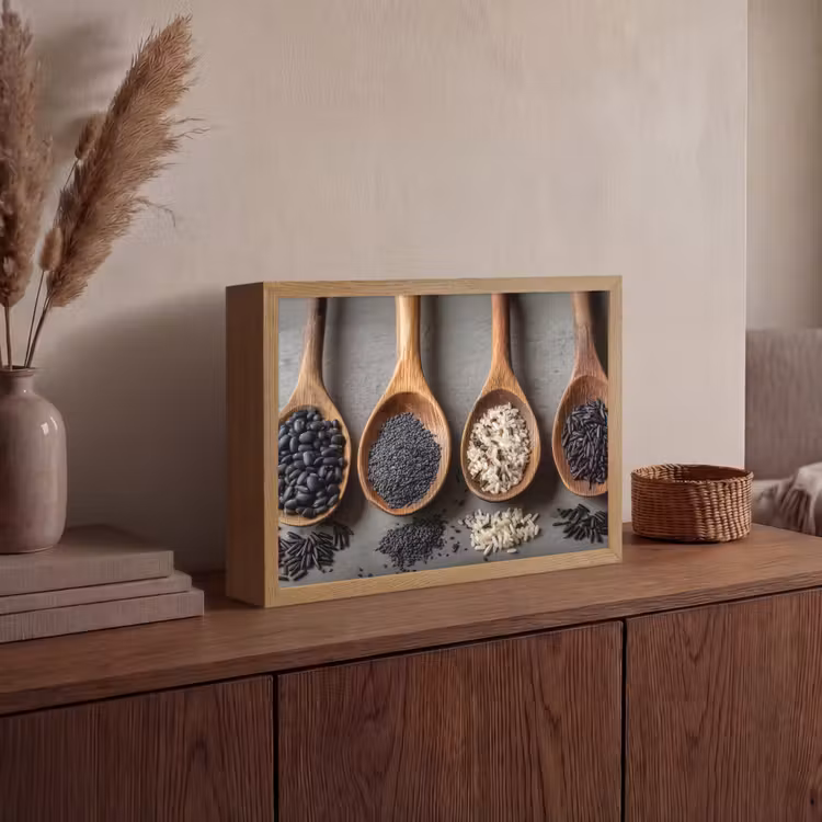 Lightbox - Wandlamp - Houten - Lepels - Rijst - Zaden — 4