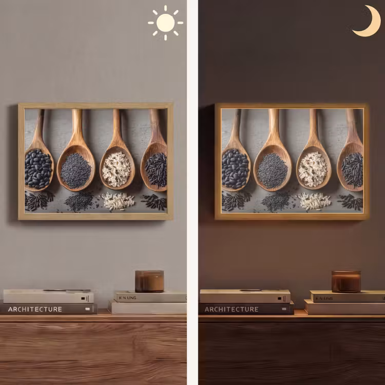 Lightbox - Wandlamp - Houten - Lepels - Rijst - Zaden — 6