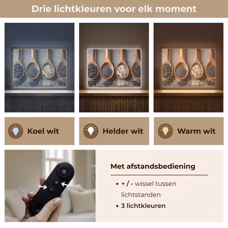 Lightbox - Wandlamp - Houten - Lepels - Rijst - Zaden — 8
