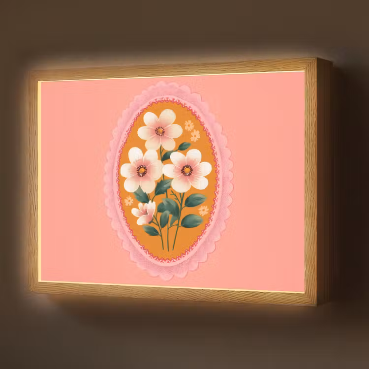 Lightbox - Wandlamp - Illustratie - Bloemen - Rand - Roze — 1