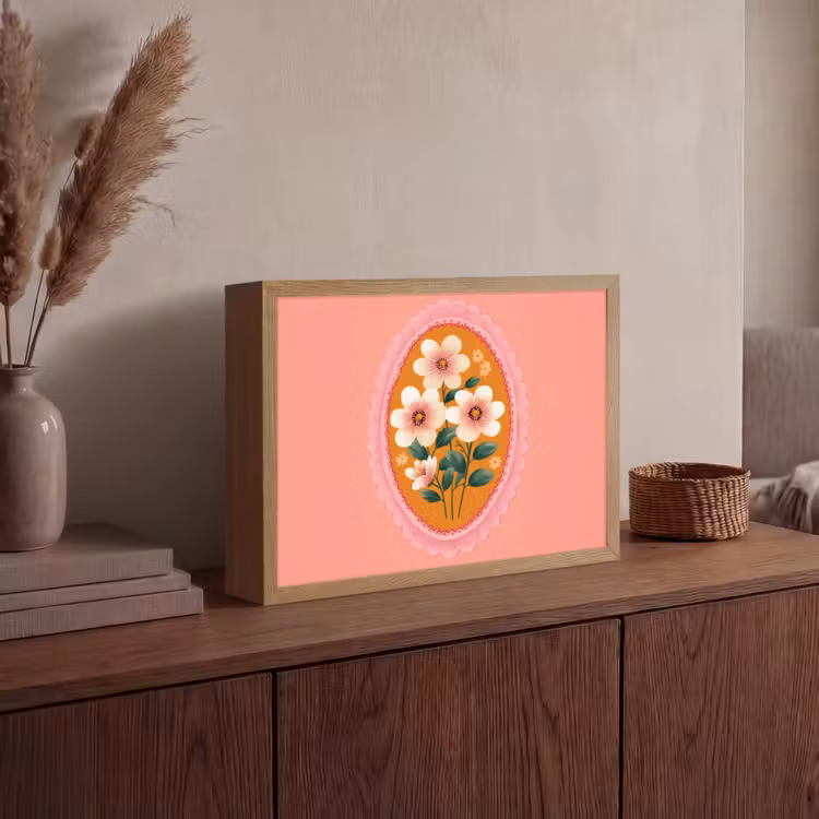 Lightbox - Wandlamp - Illustratie - Bloemen - Rand - Roze — 4
