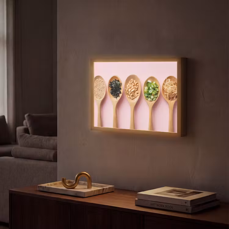 Lightbox - Wandlamp - Ingrediënten - Lepels - Hout - Roze — 2